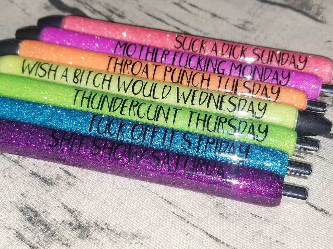 Epoxy Glitter Pen Set Days of the Week Cuss/swear Words Etsy