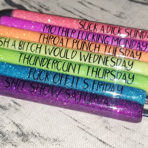 Epoxy Glitter Pen Set - days of the week, cuss/swear words