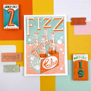 A5 Fizz Cola Bottle, Risograph Print