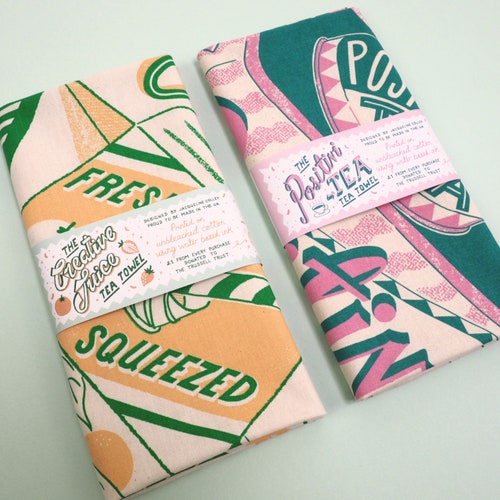 Ensemble de torchons Creative Juice & Positivi - Décoration de cuisine en coton fabriquée au Royaume-Uni