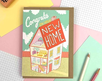 Félicitations pour votre nouvelle maison, carte de voeux pour une pendaison de crémaillère