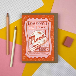 Te amo hasta la luna y más allá, tarjeta de San Valentín tamaño A6