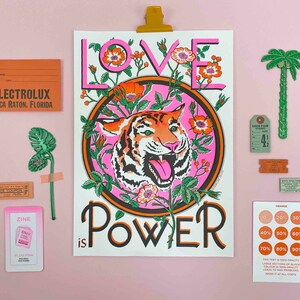 A3 Love is Power, Tiger Risograph Print image 5