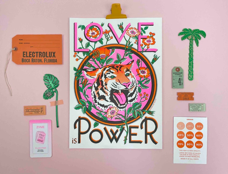 A3 Love is Power, Tiger Risograph Print image 5