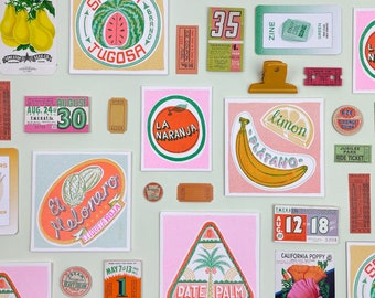 Fantasy Fruit Labels, Risograph Mini Print Set