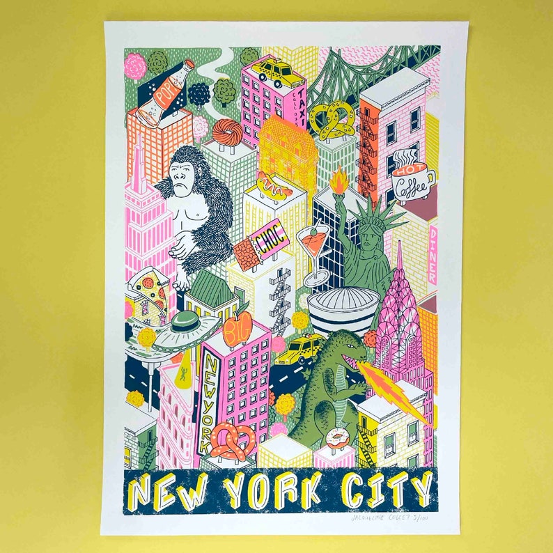 A2 NYC Silk Screen Print, New York City Wall Art image 1