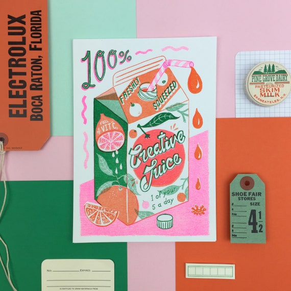 Orange Juice Risograph Print