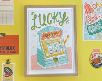 A4 Lucky Slot Machine, Risograph Print