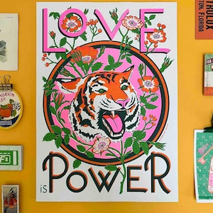 A3 Love is Power, Tiger Risograph Print