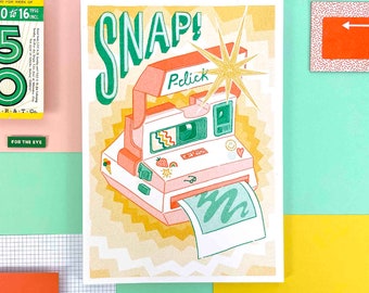 A5 Snap! Polaroid Camera, Risograph print