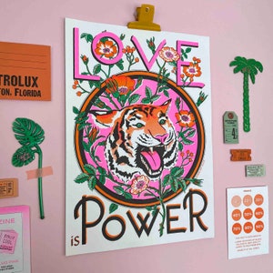 A3 Love is Power, Tiger Risograph Print image 3