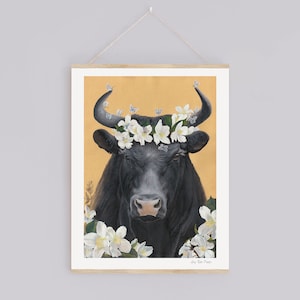Ferdinand the Bull (and his flowers) - 5x7+ - Watercolor Illustration, childrens book art, childrens wall art, animal nursery print