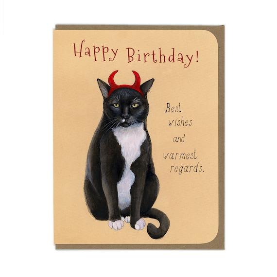 Verjaardag Kat Met Duivelshoorns Verjaardagskaart Etsy Belgie