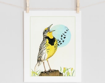 Western Meadowlark Watercolor - Fine Art Print