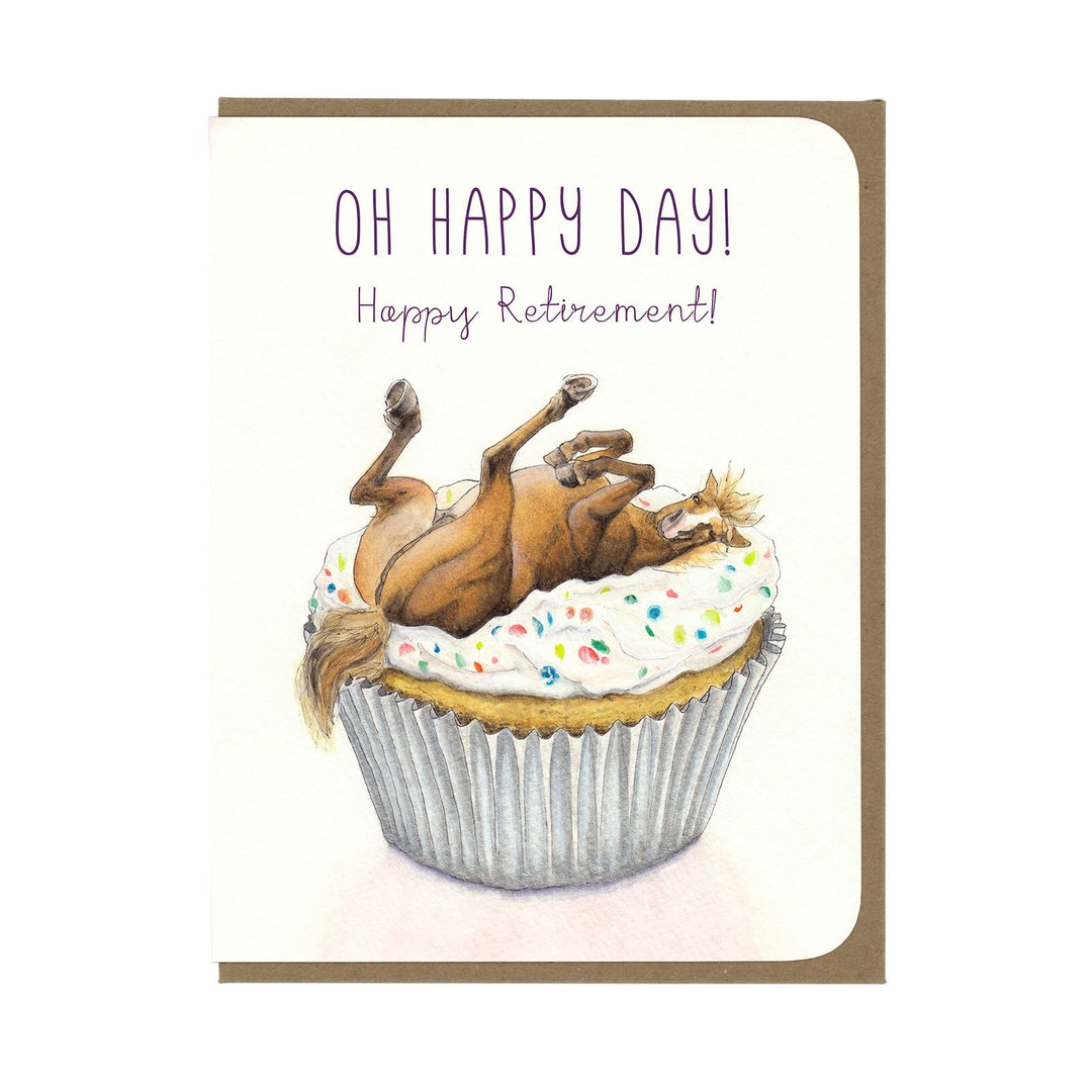 Retirement Happy Horse and Cupcake Greeting Card Etsy
