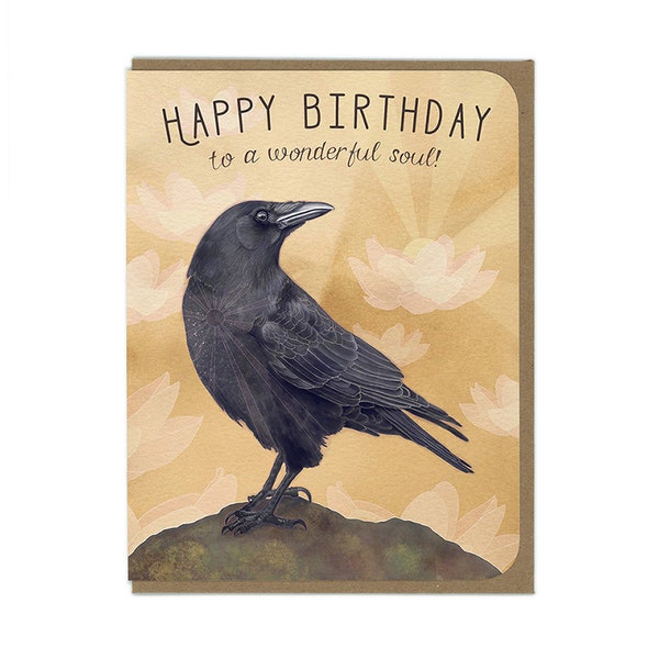 BIRTHDAY - Crow and Lotus - Wonderful Soul - Greeting Card