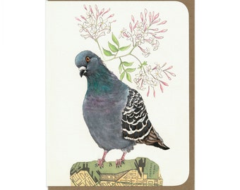 Greeting Card - Pigeon and Jasmine Flowers -  Blank Card