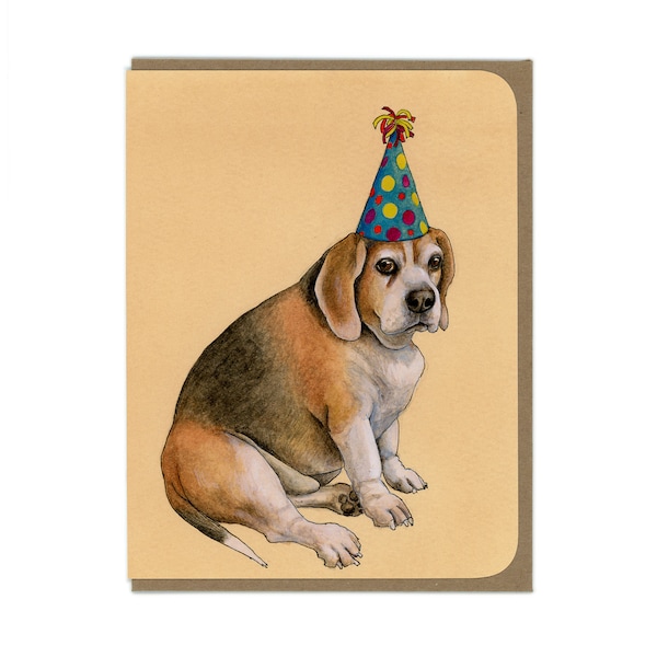 Party Dog- Chubby Beagle - Blank Greeting Card