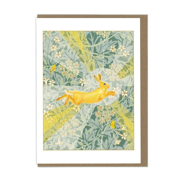 Greeting Card - Yellow Rabbit and Sunbeams -  Blank Card