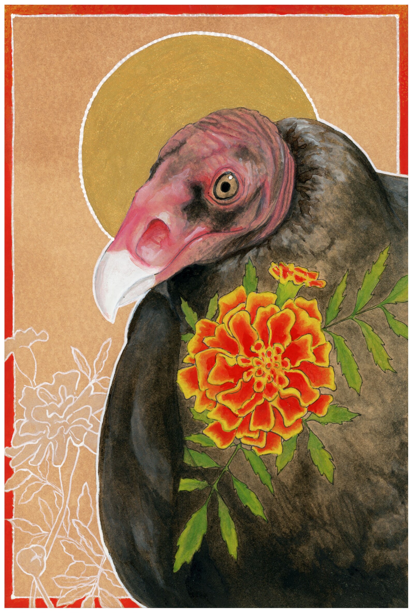 Turkey Vulture and Flower Watercolor Painting - Fine Art Print - Etsy