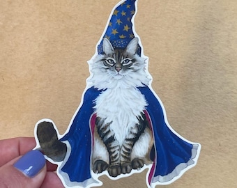 Magical Fluffy Wizard Cat - Vinyl STICKER