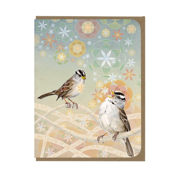 White-Crowned Sparrows and Song - Blank Note Card