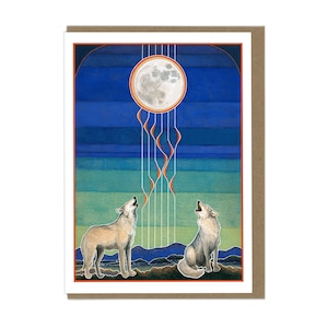 Greeting Card - Wolves Howling at the Moon -  Blank Card