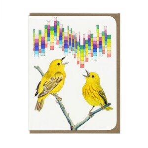 Greeting Card - Yellow Warblers and Colorful Song Pattern -  Blank Card