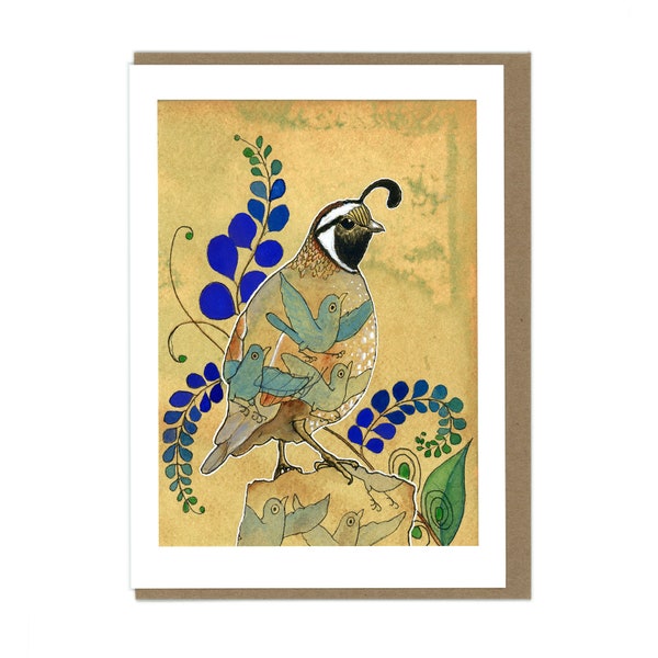 Greeting Card - Decorative Quail -  Blank Card