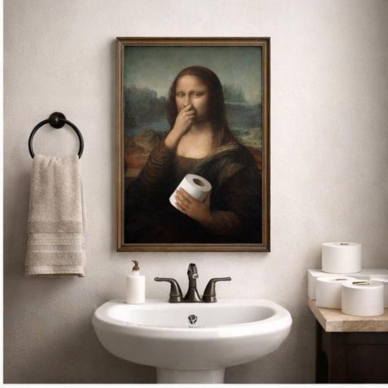 Funny Mona Lisa Bathroom Print | Toilet Humor Wall Art | Renaissance ...