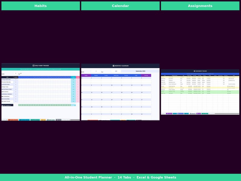 Student Task Planner Spreadsheet | Homework Tracker | Assignment ...