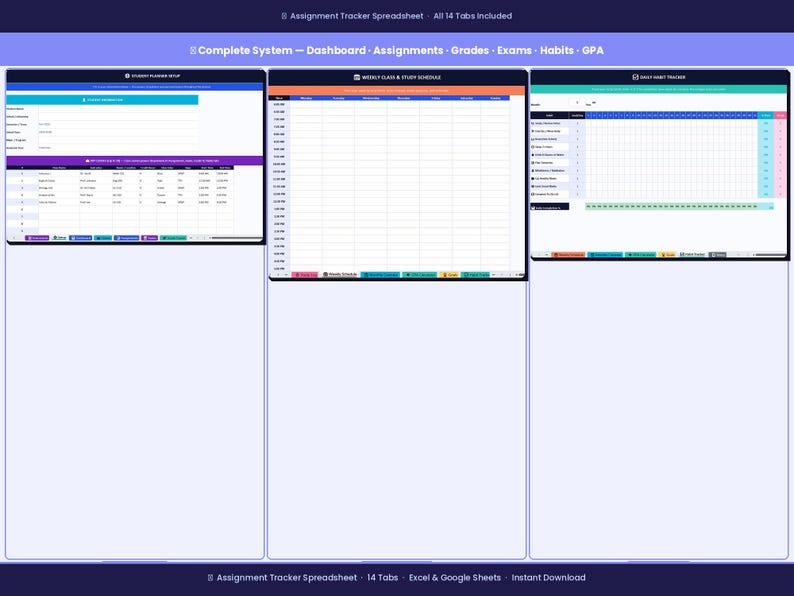 Assignment Tracker Spreadsheet Template | Homework Planner | Study ...