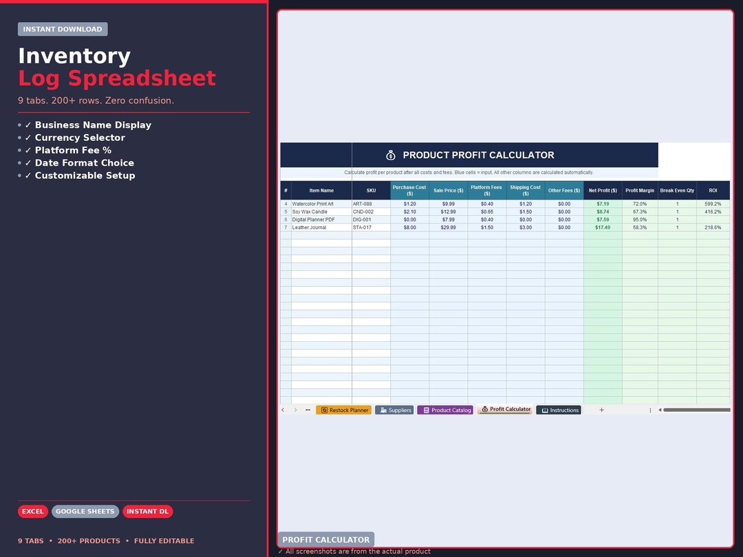 Inventory Log Spreadsheet Template | Product Stock Tracking Sheet ...