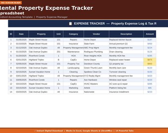 Rental Property Expense Tracker Spreadsheet | Landlord Accounting Template | Property Expense Manager