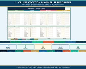 Cruise Vacation Planner Spreadsheet Google Sheets Excel | Cruise Budget Port Excursion Packing | Cruise Trip Planning Template