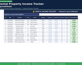 Rental Property Income Tracker Spreadsheet | Landlord Income Expense Dashboard | Rental Property Manager Template