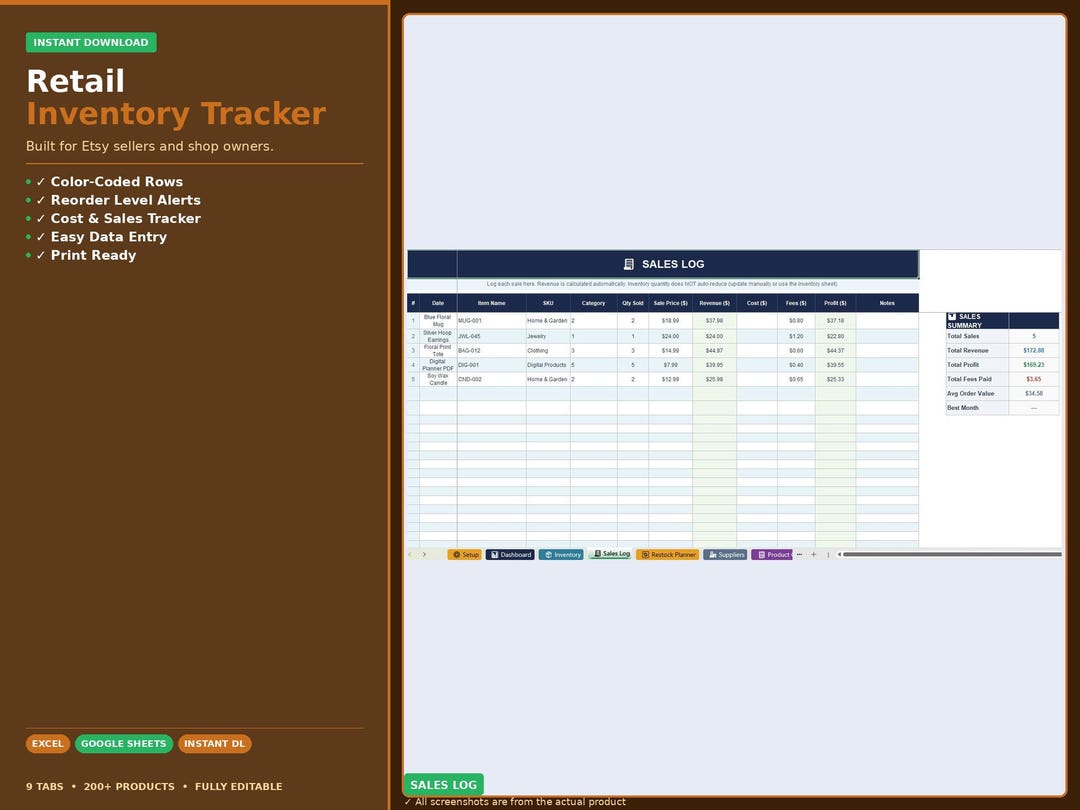 Example Retail Delivery Tracker Retail Inventory Tracker Spreadsheet | Product Stock Management ...