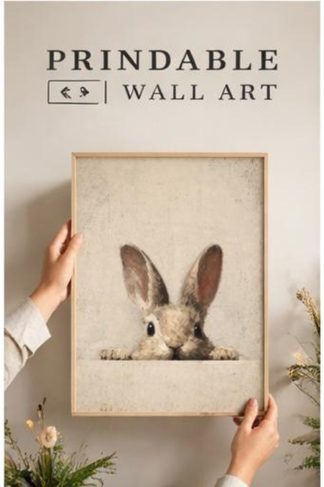 Vintage Rabbit Wall Art Printable, Neutral Bunny Print, Rustic Nursery ...