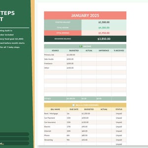 Feuille de calcul du budget « Baby Steps » | Budget base zéro avec endettement | Inspiré de Dave Ramsey | Feuilles de calcul Excel Google