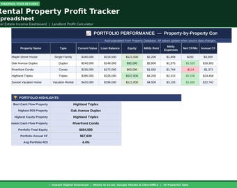 Rental Property Profit Tracker Spreadsheet | Real Estate Income Dashboard | Landlord Profit Calculator