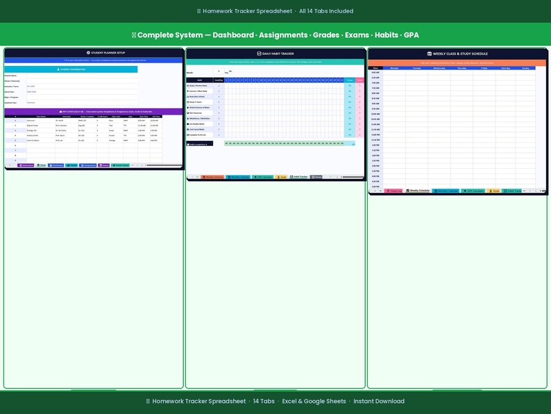 Homework Tracker Spreadsheet | Student Assignment Tracker | Study ...