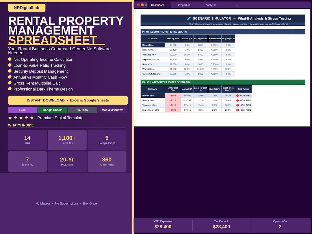 Rental Property Management Spreadsheet | Landlord Tracker | Rent ...