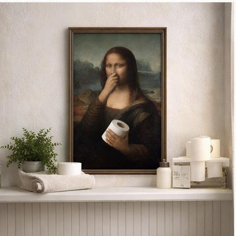 Funny Mona Lisa Bathroom Print | Toilet Humor Wall Art | Renaissance ...