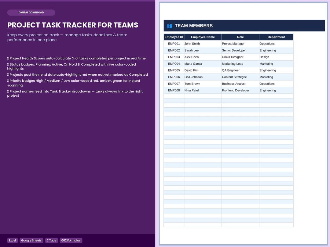 Project Task Tracker Spreadsheet for Teams | Team Task Manager ...