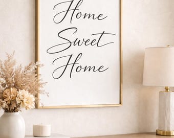 Home Sweet Home Wall Art, Minimalist Script Print, Black and White Printable Poster, Modern Entryway Decor, Digital Download