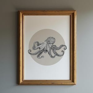 Octopus Pointillism Art Print: Nautical Black & White Ink Drawing (Digital Download)