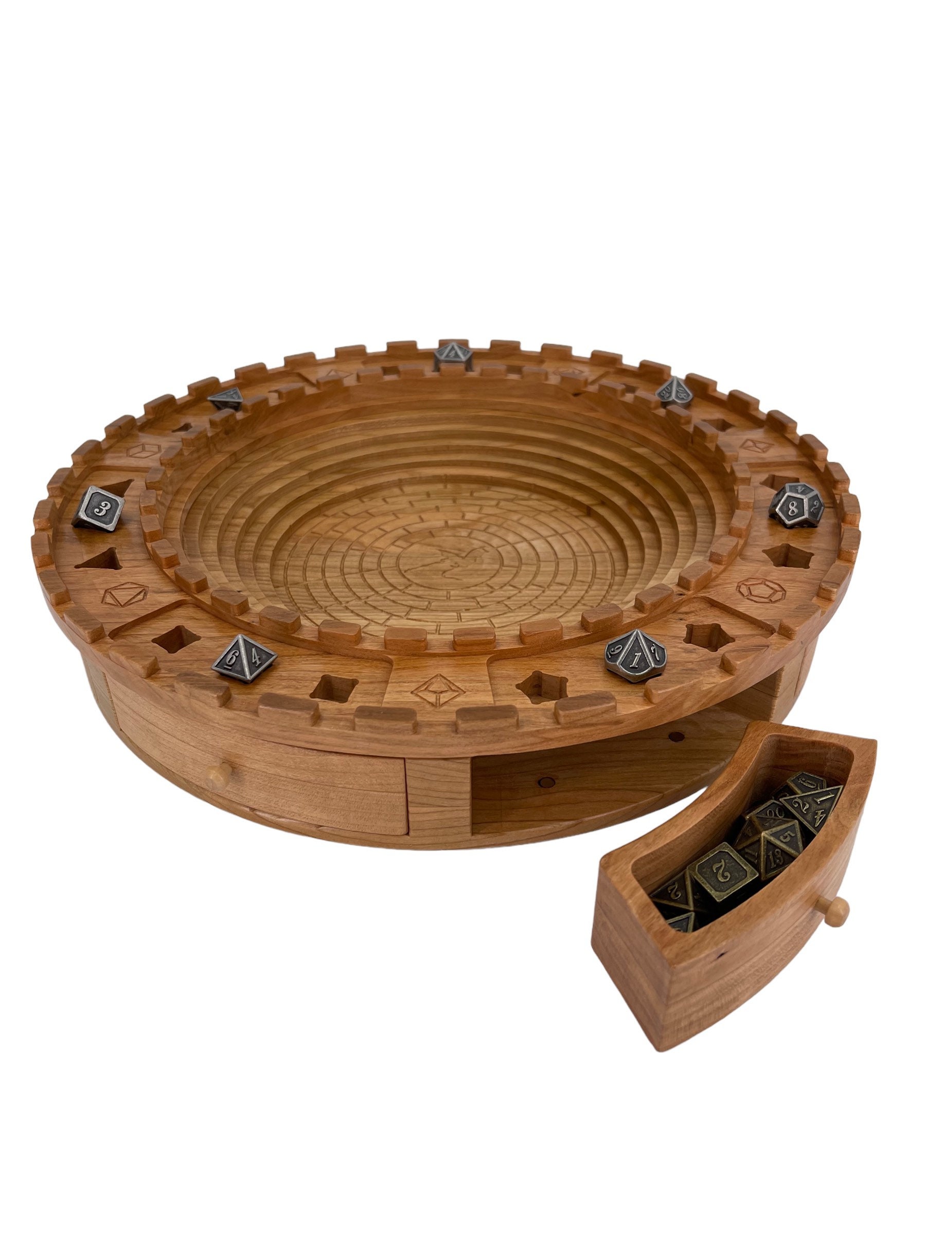 Hardwood Dice Tray and Storage Vault, Castle Theme.