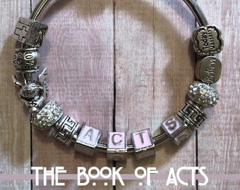 Christelijke sieraden, religieuze sieraden, bijbelvers sieraden, armband schrift, Handelingen, zilveren bedelarmband, kerstcadeau, cadeaus voor haar