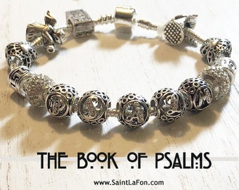 Christian Jewelry, Bible Verse Jewelry, Christian Bracelet, Valentine's Day Gifts for Women, Silver Charm Bracelet, Book of Psalm, love