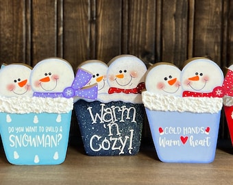 Hand Painted Snowman Wood Decor – Tiered Tray Winter Couple